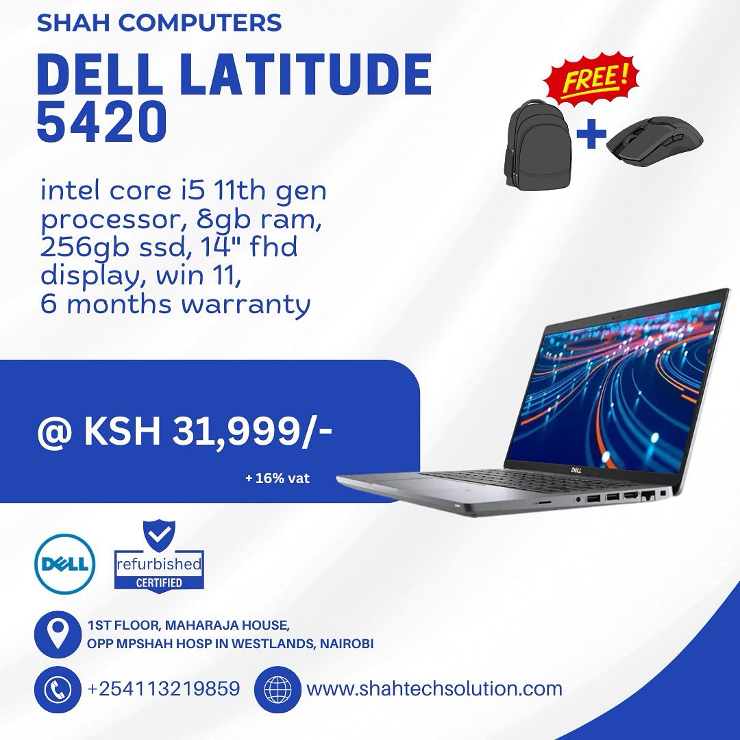 shahcomputers_'s tweet image. 💼 Work Smarter, Travel Lighter!
The Dell Latitude 5420 is built for speed, reliability, and convenience – perfect for office or on-the-go.

⚡ i5 11th Gen | 8GB RAM | 256GB SSD | 14” FHD | Win 11
🎁 FREE Bag + Mouse | 6 Months Warranty

💰 Ksh 31,999/- + 16% VAT
📍 1st Floor,…