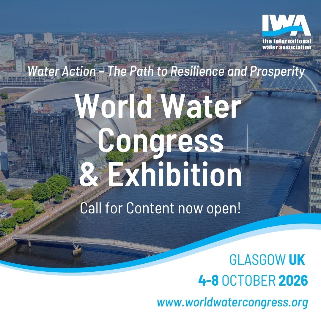 IWAHQ's tweet image. Call for Content open for the #WorldWaterCongress & Exhibition
π
4β8 October 2026 | π Glasgow, UK
Submissions deadline: 30 November 2025
Theme: Water Action β the Path to Resilience and Prosperity
Submit your papers here: worldwatercongress.org