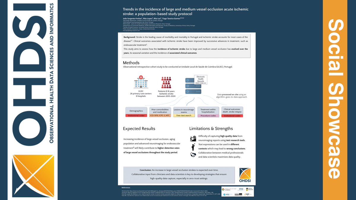 Trends in the incidence of large and medium vessel occlusion acute ischemic stroke: a population-based study protocol#OHDSISocialShowcase #JoinTheJourney

Lead: João Sargento-Freitas
Team: Rita Lopes, Rita Luz, Tiago Taveira-Gomes

🔗 loom.ly/ja4xRHw