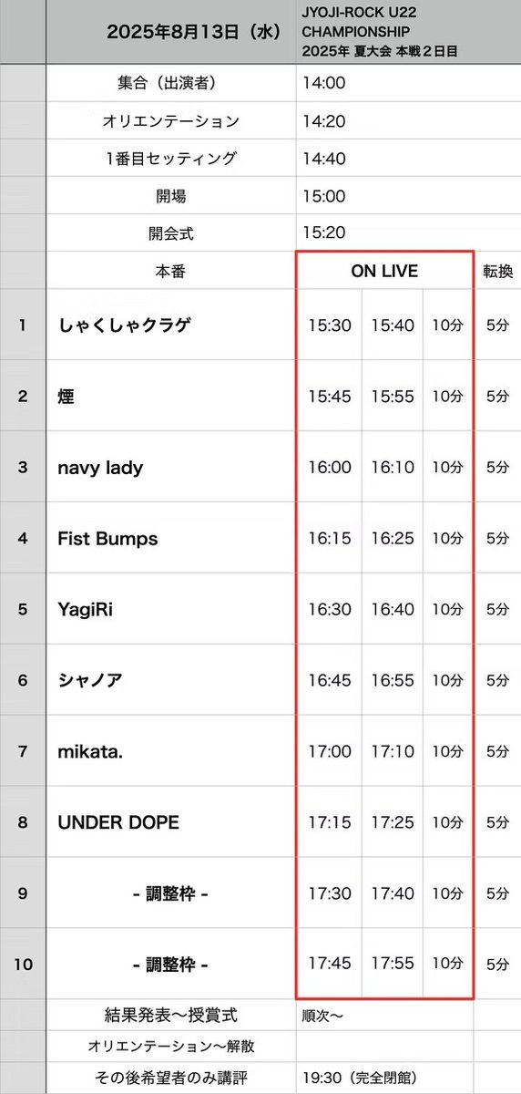 【JYOJI-ROCK】
2025.08.13
📍吉祥寺ROCK JOINT GB

🔥17:15~17:25🔥

オーディエンス投票がある大会です！ぜひ来てください！！

来てくれる方はこのアカウントかインスタにDMください！！