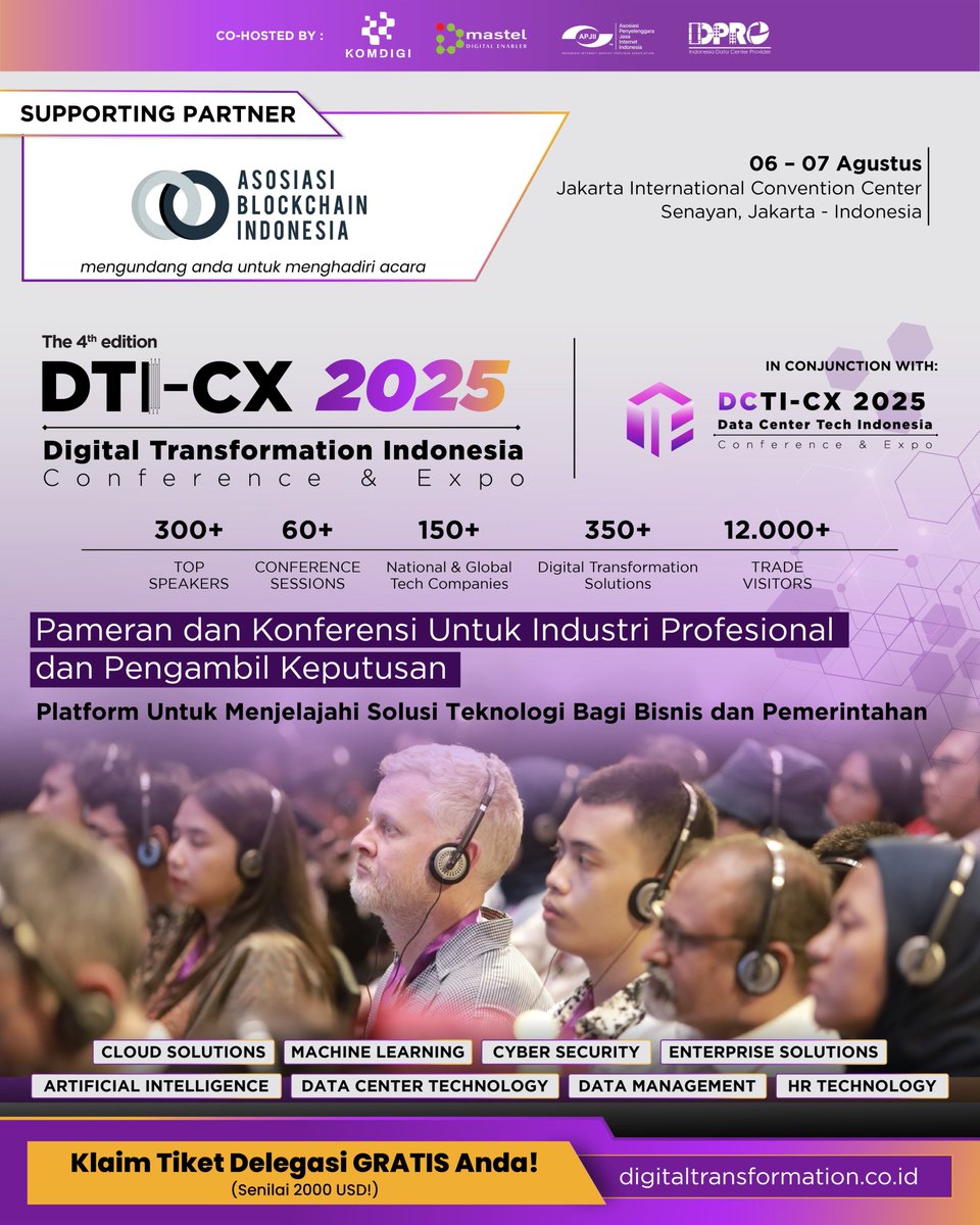 Asosiasi Blockchain Indonesia (ABI) mengundang Anda ke DTI-CX 2025!

📅 6–7 Agustus | 📍JICC, Senayan
Eksplor solusi digital, bangun koneksi &amp; dapatkan insight dari pemimpin industri khusus sektor bisnis &amp; pemerintahan.

🎟 Tiket GRATIS: s.id/abi_dti25
#DTICX2025