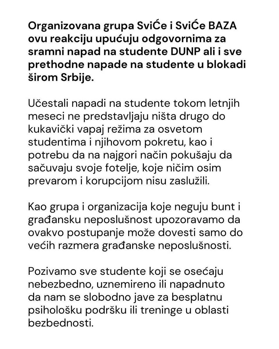 Zajednička reakcija Organizovane grupe SviĆe i Baze aktivističke zajednice - SviĆe