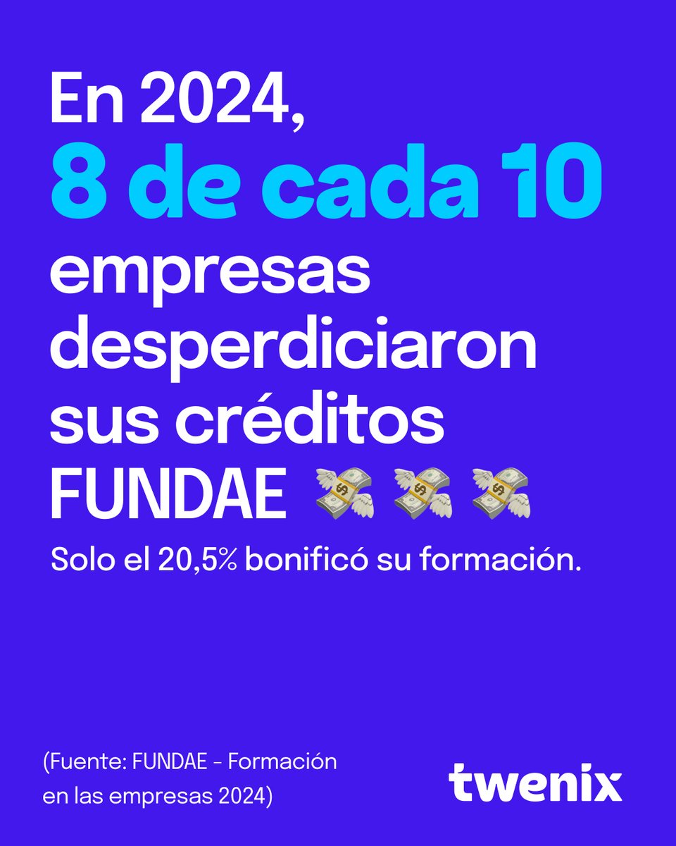 📊 Según #FUNDAE, en 2024 había 1.697.759 empresas con derecho a bonificación.
¿Sabes cuántas lo aprovecharon? Solo 347.442...

Este año, tú decides si lo aprovechas antes de que sea tarde:
👉 twenix.com/fundae/?utm_me…

✊ #NiUnCréditoALaBasura #FormaciónBonificada