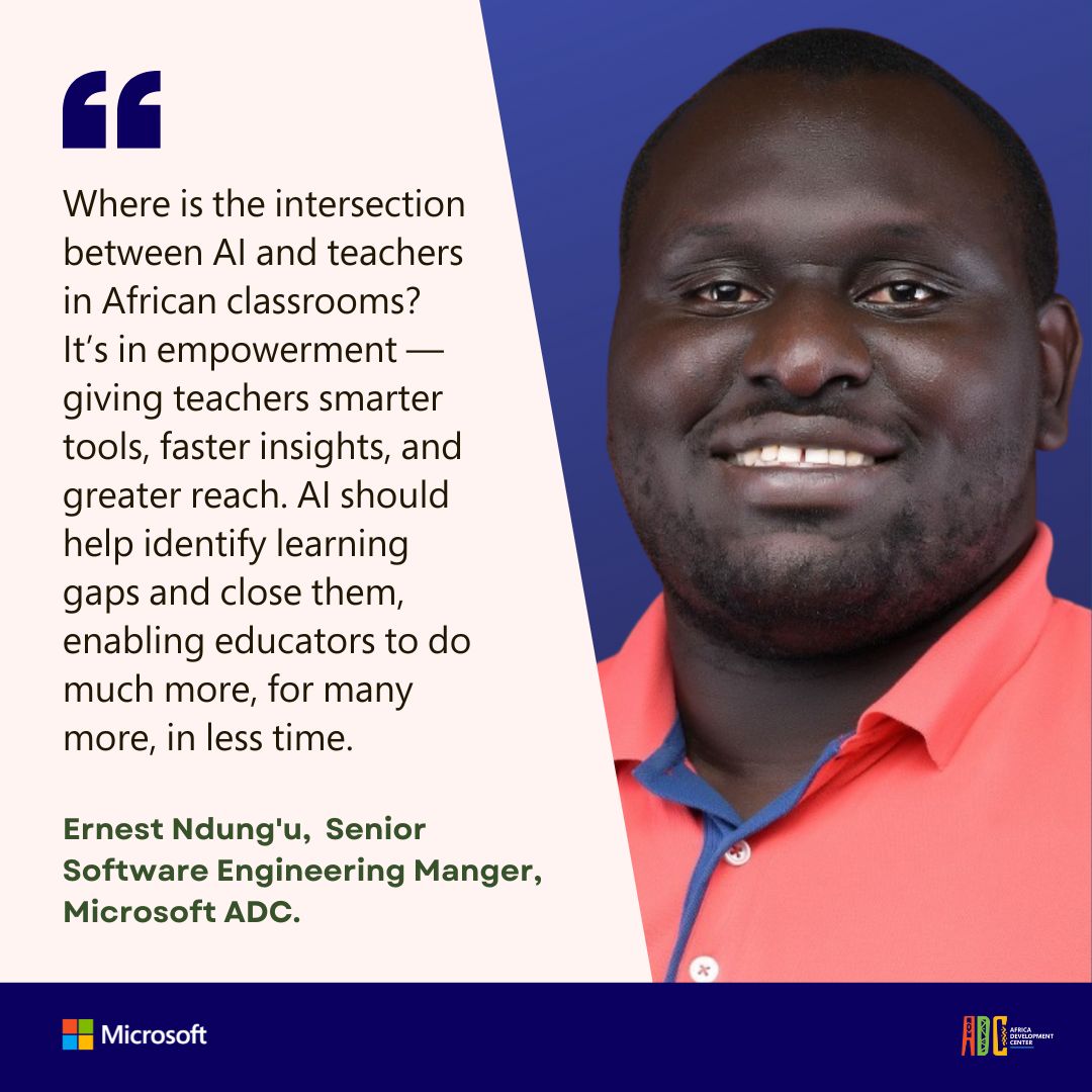 Microsoft Africa Development Center (@microsoftadc) on Twitter photo In the future of African Education, teachers and AI are collaborators. ๐ค
Here's a thought from @Signor_Ernesto, Senior Software Engineering Manager at <a href="/MicrosoftADC/">Microsoft Africa Development Center</a>, on how AI can empower educators to teach smarter, reach farther, & close learning gaps faster ๐๐พ
#AIInEducation In the future of African Education, teachers and AI are collaborators. ๐ค
Here's a thought from @Signor_Ernesto, Senior Software Engineering Manager at <a href="/MicrosoftADC/">Microsoft Africa Development Center</a>, on how AI can empower educators to teach smarter, reach farther, & close learning gaps faster ๐๐พ
#AIInEducation