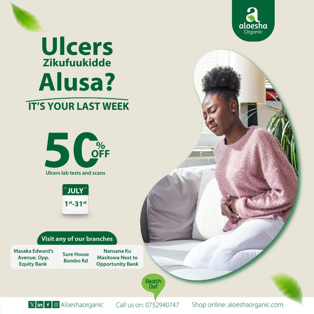 Don’t miss out! 💚 Get 50% off ulcer tests and free consultation at Aloesha Organic — offer ends July 31st!