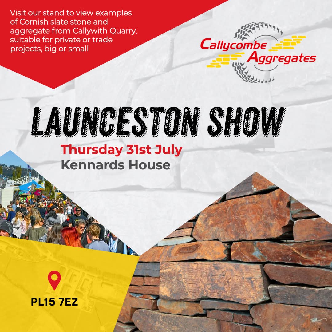 Our sister company Callycombe Aggregates will be at Launceston Show on Thursday; come along and have a look at their selection of Cornish slate style stone from their quarry in Bodmin. A great selection of quality rustic, cut or crushed stone for trade or private customers.