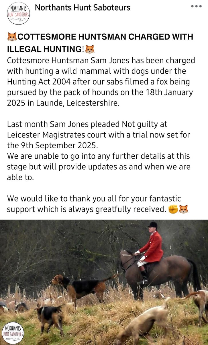 🦊𝗖𝗢𝗧𝗧𝗘𝗦𝗠𝗢𝗥𝗘 𝗛𝗨𝗡𝗧𝗦𝗠𝗔𝗡 𝗖𝗛𝗔𝗥𝗚𝗘𝗗 𝗪𝗜𝗧𝗛 𝗜𝗟𝗟𝗘𝗚𝗔𝗟 𝗛𝗨𝗡𝗧𝗜𝗡𝗚!🦊
#cottesmorehunt #foxhunting #huntingact2004 #hunting