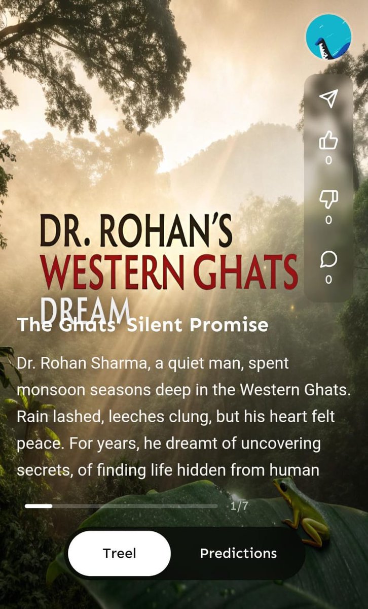 The Ghats' Silent Promise
Dr. Rohan braved storms &amp; silence in the Western Ghats — chasing life hidden from human eyes. 🌿

📖 Part 1 of 6: Western Ghats Dream
🔗 timekrishna.com/treel?treelId=…
#WesternGhats #NatureStory #Bharat