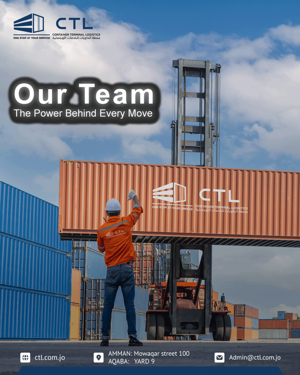 CTL_Logistics's tweet photo. Behind every container inspected, every repair done on time, and every shipment that leaves smoothly, there's a team.
📞 Aqaba Yard: 03-2022320
📞 Amman Yard: +962 7 9785 2140
📧 Admin@ctl.com.jo
🌐 https://t.co/iuyfwA6ZdS
#CTLTeam #LogisticsExperts #JordanLogistics https://t.co/7o8izgz2YW