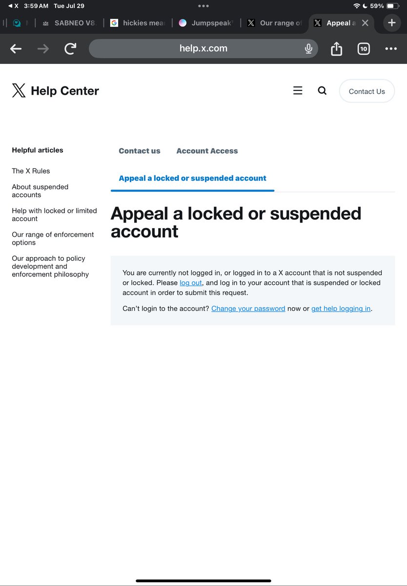 Even though some people may not like what I have to say, limiting one’s reach, stifling one’s opinion, is a clear violation of my first amendment rights. X was created to prevent these violations. Requiring me to logout to appeal will likely place me behind a paywall or block me.