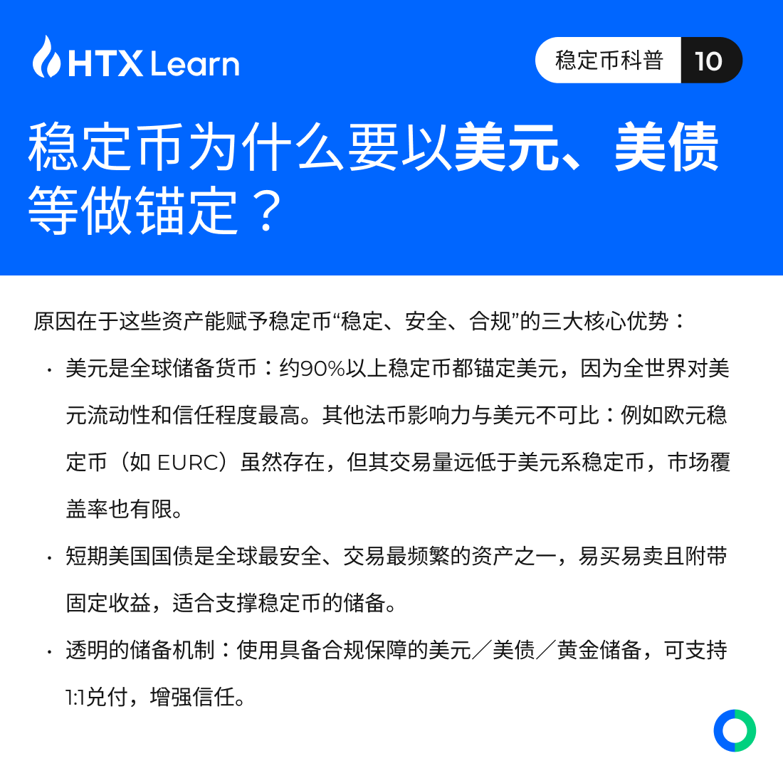 📚 稳定币双周学习训练营· 第十课开讲！ 🟦本期主题： 🔣为什么稳定币普遍锚定美元和美债？背后又有哪些逻辑可循？