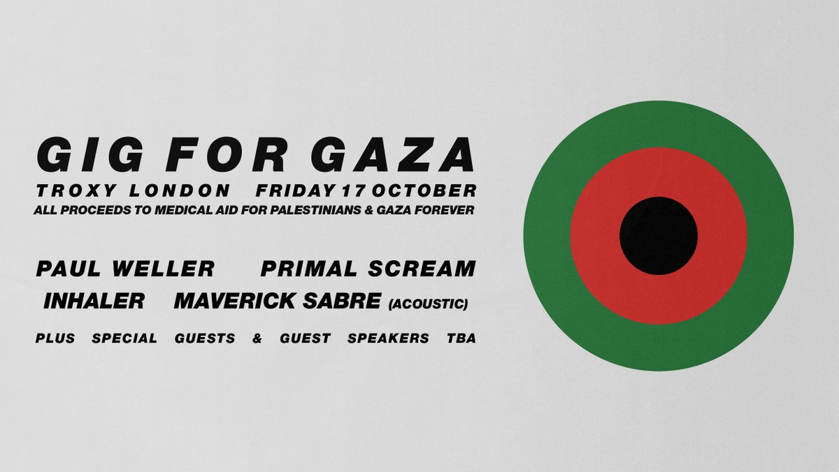 Troxy (@troxylondon) on Twitter photo 📢PSA: For one night only <a href="/paulwellerHQ/">Paul Weller</a> <a href="/ScreamOfficial/">Primal Scream</a> <a href="/InhalerDublin/">Inhaler</a> <a href="/MaverickSabre/">Maverick Sabre</a> & more come together to raise vital funds for <a href="/MedicalAidPal/">Medical Aid for Palestinians</a> and #GazaForever.
Pre-Sale 30/07/25 10AM
Use link link.dice.fm/Qe6fe4dc21a9?c…
On Sale 01/08/25 10AM
#GigForGaza #fundraisergig 📢PSA: For one night only <a href="/paulwellerHQ/">Paul Weller</a> <a href="/ScreamOfficial/">Primal Scream</a> <a href="/InhalerDublin/">Inhaler</a> <a href="/MaverickSabre/">Maverick Sabre</a> & more come together to raise vital funds for <a href="/MedicalAidPal/">Medical Aid for Palestinians</a> and #GazaForever.
Pre-Sale 30/07/25 10AM
Use link link.dice.fm/Qe6fe4dc21a9?c…
On Sale 01/08/25 10AM
#GigForGaza #fundraisergig