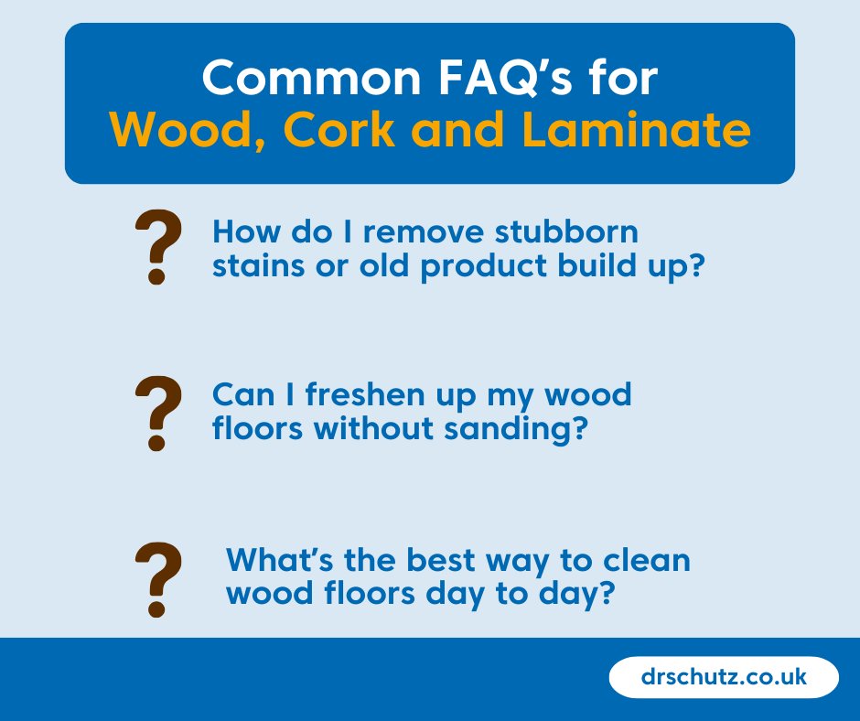 Here are some quick answers to the most common Wood Floor questions we get:

❓How do I remove stubborn stains?
Use Wood Floor Deep Clean

❓Can I freshen up my floors without sanding?
Yes! After using Deep Clean, apply Wood &amp; Cork Floor Polish.

Shop now: drschutz.co.uk/retail/wood-co…