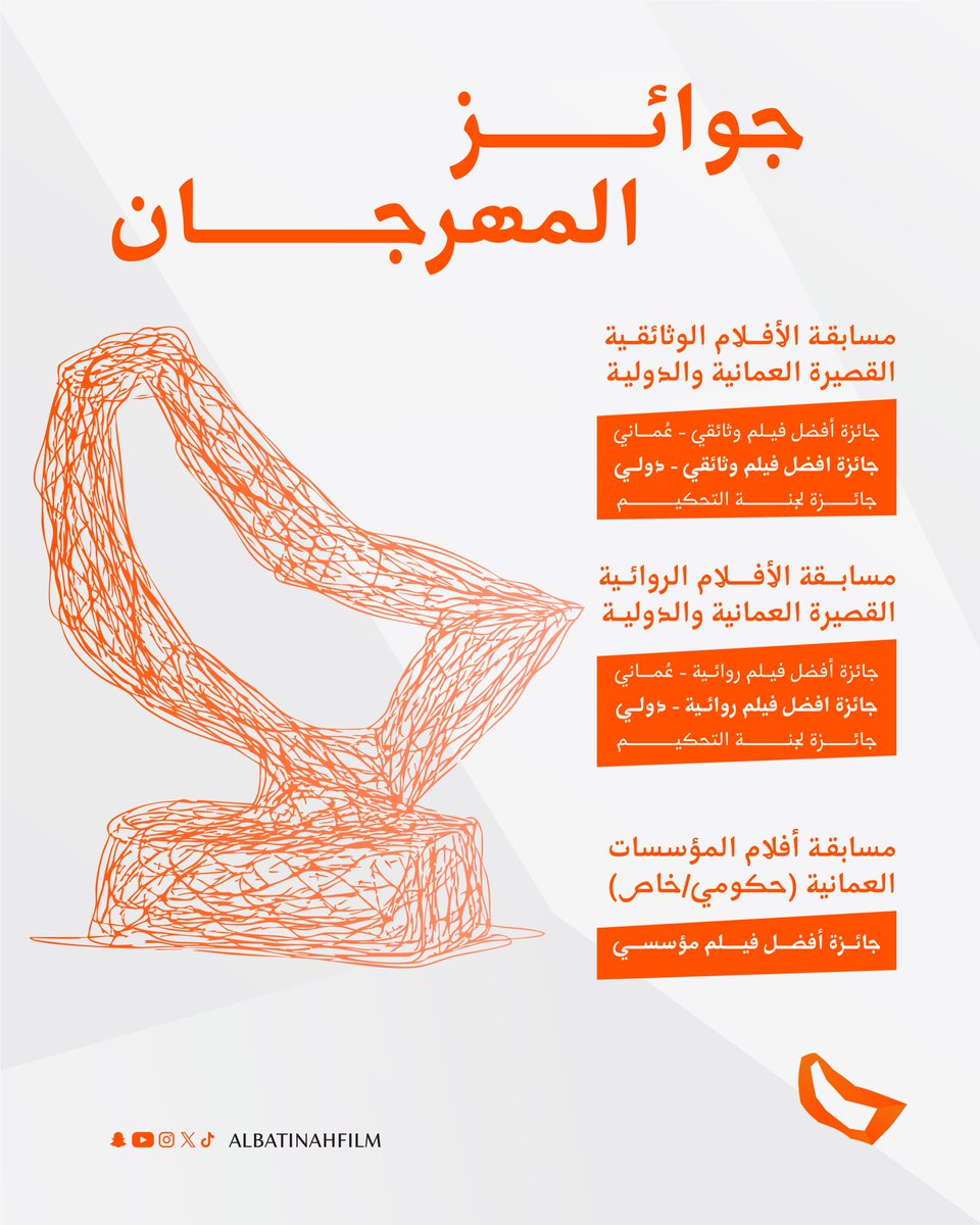 تُعلن <a href="/OmanFilm/">الجمعية العمانية للسينما</a> <a href="/BatinahN_gov/">محافظة شمال الباطنة - سلطنة عُمان</a> عن فتح باب الترشّح للمشاركة في المسابقة الرسمية للدورة الثالثة من مهرجان الباطنة السينمائي الدولي،

🔹 استمارة المشاركة العامة:
forms.gle/xhQqdC4aQbezCb…

🔹 استمارة مسابقة المؤسسات العُمانية (حكومي / خاص):
forms.gle/ithxy98kWDWCxU…