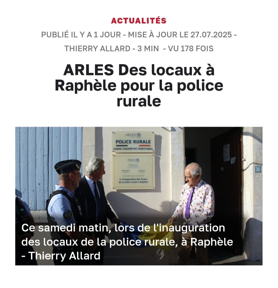 Commune la plus étendue de France métro, avec 759 km carrés et 11 villages en plus de la ville centre, Arles est à la fois urbaine et rurale. Alors depuis 2022, la Ville d'Arles dispose à la fois d’une police municipale et d’une police rurale, aux prérogatives plus étendus.