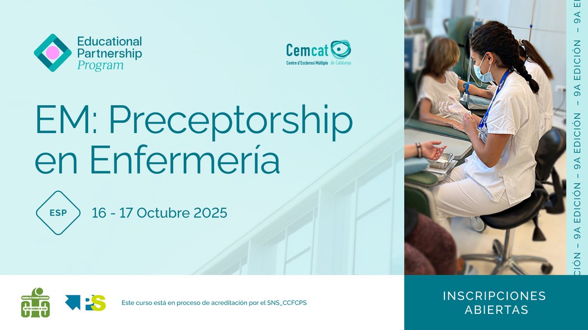 🩺 ¡Llega el Preceptorship en Enfermería para EM!
16 - 17 octubre 2025 | Barcelona o en línea
Dos jornadas para profundizar en el rol de enfermería en la atención a la EM.

Agenda e inscripción → bit.ly/PENF_2025

Durante el programa abordaremos:
▪️ Diagnóstico,