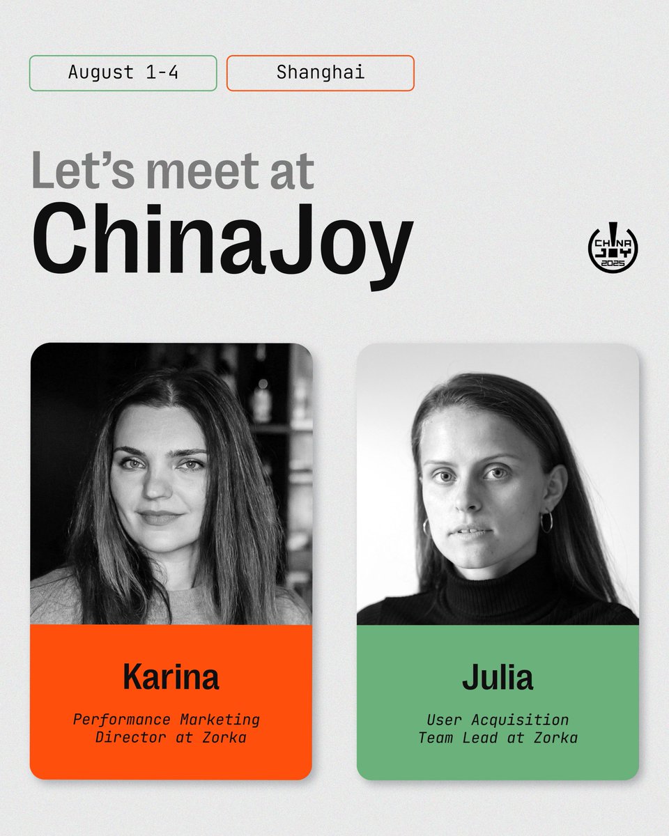 Our savvy duo, Karina &amp; Julia, are heading to <a href="/ChinaJoy10/">ChinaJoy</a>, and their calendars are already buzzing 🔥 The event runs in Shanghai, August 1–4.

👋 Let’s catch up if you’re around!

#zorka_agency #ChinaJoy2025 #Networking