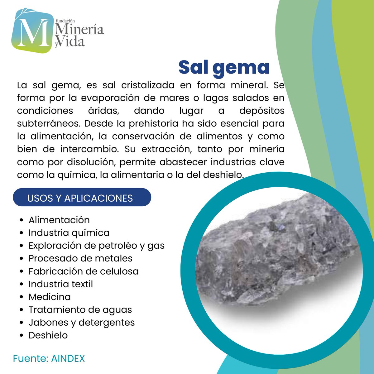 🧂⚙️La sal gema (halita) es mucho más que sal de cocina: desde la Roma antigua hasta hoy. Se usa en alimentación, química, petróleo, metalurgia, medicina, deshielo y más. 

¡Con más de 14.000 usos, es un mineral clave! 

#SalGema #Minerales #Industria