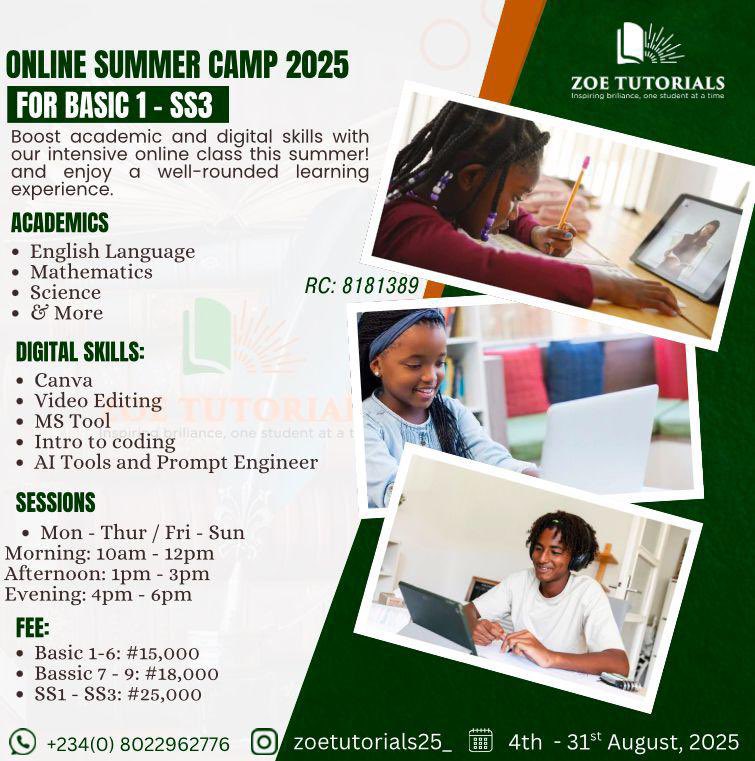 zoetutorials25_'s tweet image. Don’t let this summer go to waste. Help your child learn, grow, and shine.
Click the link in my bio to register or send a DM

#ZoeOnlineSummerCamp #onlinesummercamp #learningisfun #summercamp #onlinelearning
