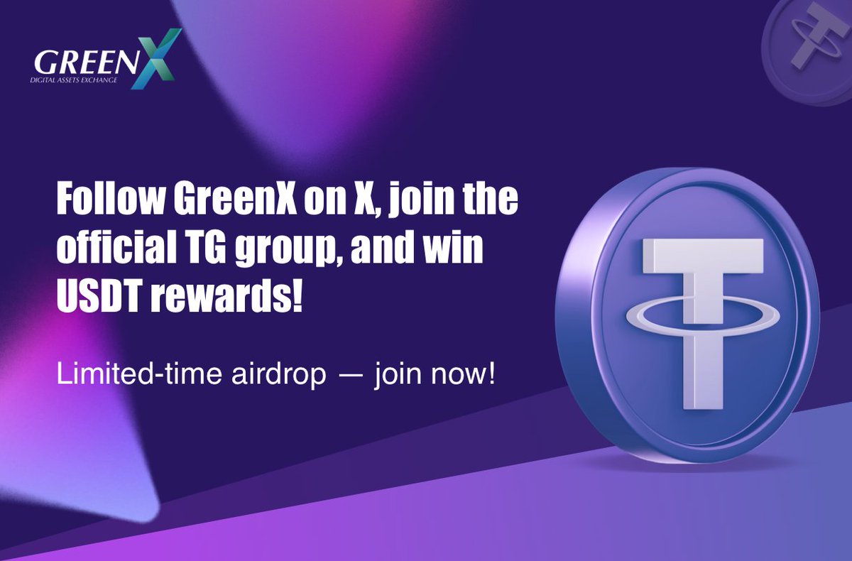 Greenx_EN's tweet image. 🎯 GreenX USDT Quest is live!

Complete 3 steps to win real USDT rewards:
1️⃣ Follow @Greenx_EN
2️⃣ Join Telegram
3️⃣ Finish quests to earn points 🎁
Limited-time, withdrawable rewards!
👉 app.questn.com/event/10640246…
#GreenX #Airdrop