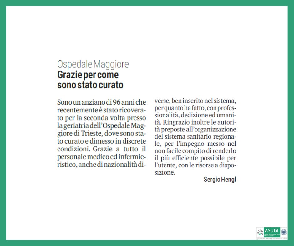 AsugiFVG's tweet image. Da @il_piccolo di oggi👉 
#ringraziamenti #inostriprofessionisti #sanitaasugi #SanitaFVG #ASUGI