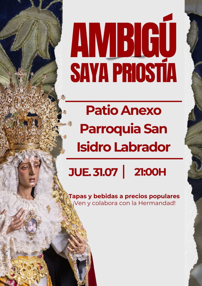 El grupo de Priostia de nuestra <a href="/HdadPinoMontano/">Hdad. Pino Montano</a> abrirá, el próximo Jueves 31 de Julio, la barra del patio de nuestra Parroquia, para un proyecto de saya para María Stma. del Amor.