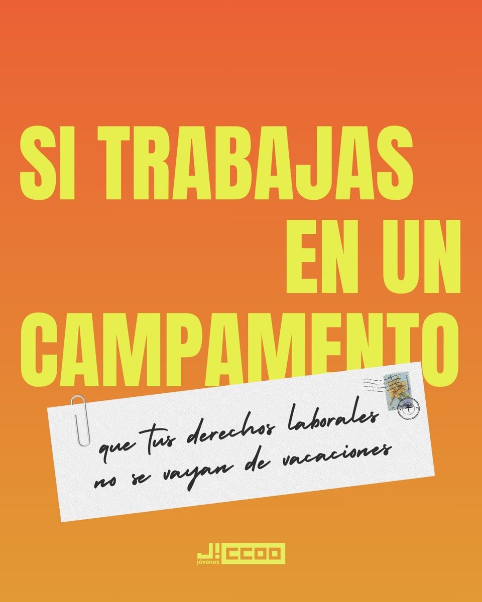 JovenesCCOO's tweet photo. Si trabajas en ocio y tiempo libre, que este verano tus derechos no se vayan de vacaciones. 🌞

Os dejamos un pequeño resumen de vuestros derechos básicos y dudas recurrentes. 👇🏽 https://t.co/3f6HjN2NQe