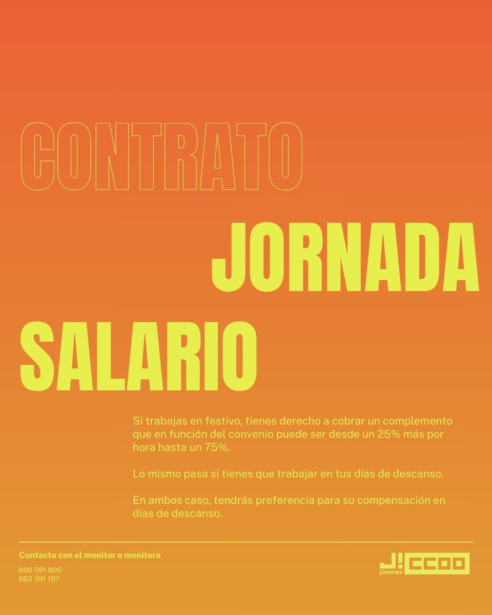 JovenesCCOO's tweet photo. Si trabajas en ocio y tiempo libre, que este verano tus derechos no se vayan de vacaciones. 🌞

Os dejamos un pequeño resumen de vuestros derechos básicos y dudas recurrentes. 👇🏽 https://t.co/3f6HjN2NQe