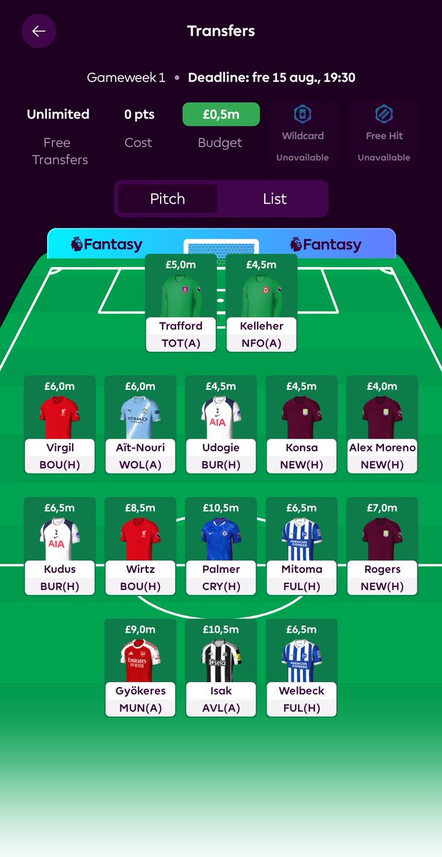 perssonnr12's tweet photo. @FPLScofield Currently working on a very similar plan as option 1. Main issue is no city attacker but hoping ait nuri can get me some offensive cover aswell https://t.co/3m9XGn3pxx