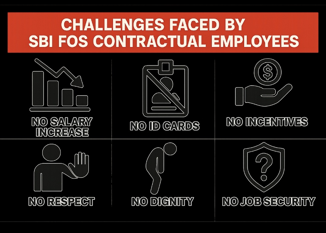 SbossFos's tweet photo. Dear @TheOfficialSBI &amp; @RBI, listen to the feet-on-street that fuel your rural outreach.

✓ Regularisation On roll Atleast @sboss_official
✓ Annual increment
✓ Reasonable Salary structure
✓ Basic ID &amp; dignity

#JusticeForFOS https://t.co/81OHuyic5H