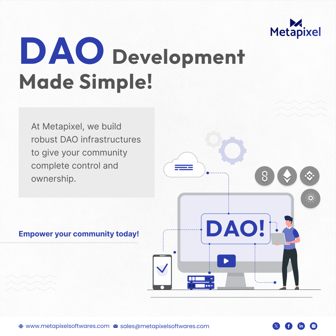 Meta_pixels's tweet image. DAO Development Made Simple
At Metapixel Softwares, we build robust DAO infrastructures to give your community full control and ownership.
Empower your community today!
tinyurl.com/mr4583cr
#DAODevelopment #Web3Projects #MetapixelSoftwares #FutureOfGovernance