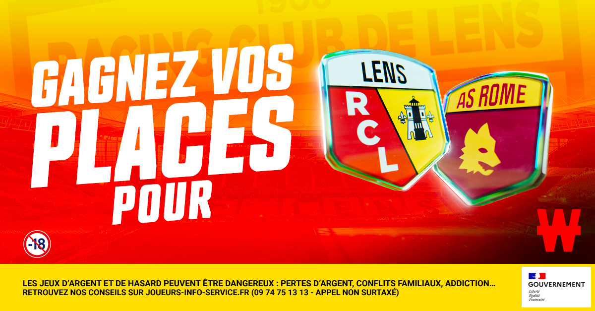 Winamax Sport 🔞 (@winamaxsport) on Twitter photo ⚽️ 2 lots de 2 places VIP sont à gagner pour <a href="/RCLens/">Racing Club de Lens</a> - AS Roma, samedi 02/08 à 18h00 !
🎁 Pour participer : retweetez ce tweet, suivez <a href="/WinamaxSport/">Winamax Sport 🔞</a> et répondez avec votre pseudo Winamax.
👉 Tirage au sort jeudi à 11h00 !
📄 Règlement > bit.ly/ConcoursWina25 ⚽️ 2 lots de 2 places VIP sont à gagner pour <a href="/RCLens/">Racing Club de Lens</a> - AS Roma, samedi 02/08 à 18h00 !
🎁 Pour participer : retweetez ce tweet, suivez <a href="/WinamaxSport/">Winamax Sport 🔞</a> et répondez avec votre pseudo Winamax.
👉 Tirage au sort jeudi à 11h00 !
📄 Règlement > bit.ly/ConcoursWina25