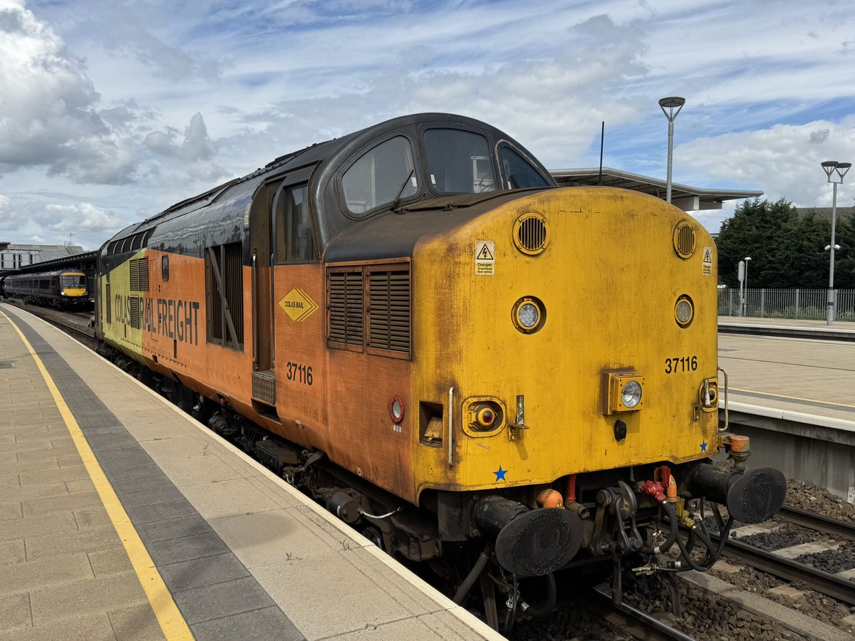 fav1F62's tweet photo. The good old 37, plenty on offer at Derby station yesterday. 37099, 516, 116, 175 all seen during the day. With 37418, 501, 219, 422 &amp; 425 also making appearances, it was a good day of EE heaven. #class37 @C37LG https://t.co/HRiccm7cML
