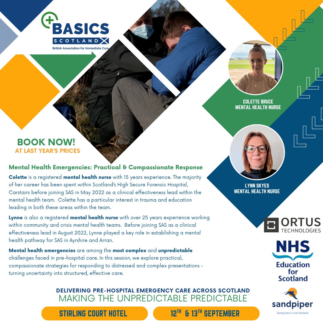 We’re looking forward to seeing Lynn and Colette at the conference as they deliver their powerful session: Mental Health Emergencies – A Practical and Compassionate Response. 

Don’t miss it! 

basicsscotland.org.uk/conferences/

<a href="/theortusgroup/">The Ortus Group</a> <a href="/NHS_Education/">NHS Education for Scotland (NES)</a> <a href="/Scotambservice/">Scottish Ambulance</a>