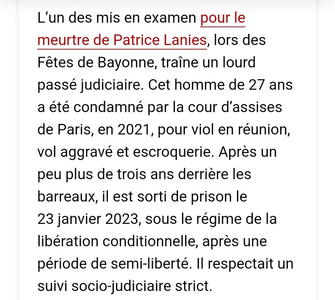 Qui a tué Patrice ? Un tchétchène connu pour s'amuser à tabasser des gens devant les boîtes de nuit mais jamais arreté, un gars condamné en 2021 à 7 ans de prison pour viol en réunion, vol aggravé mais libéré en 2023, etc.

Les juges tuent vos frères, vos oncles, vos enfants.