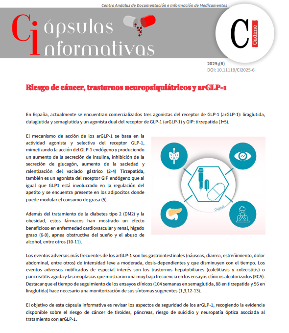 (CADIME) Riesgo de cáncer, trastornos neuropsiquiátricos y arGLP-1.
👉Revisión de los aspectos de seguridad de los arGLP-1, recogiendo la evidencia sobre el riesgo de cáncer de tiroides, páncreas, riesgo de suicidio y neuropatía óptica

cadime.es/capsulas/1239-…