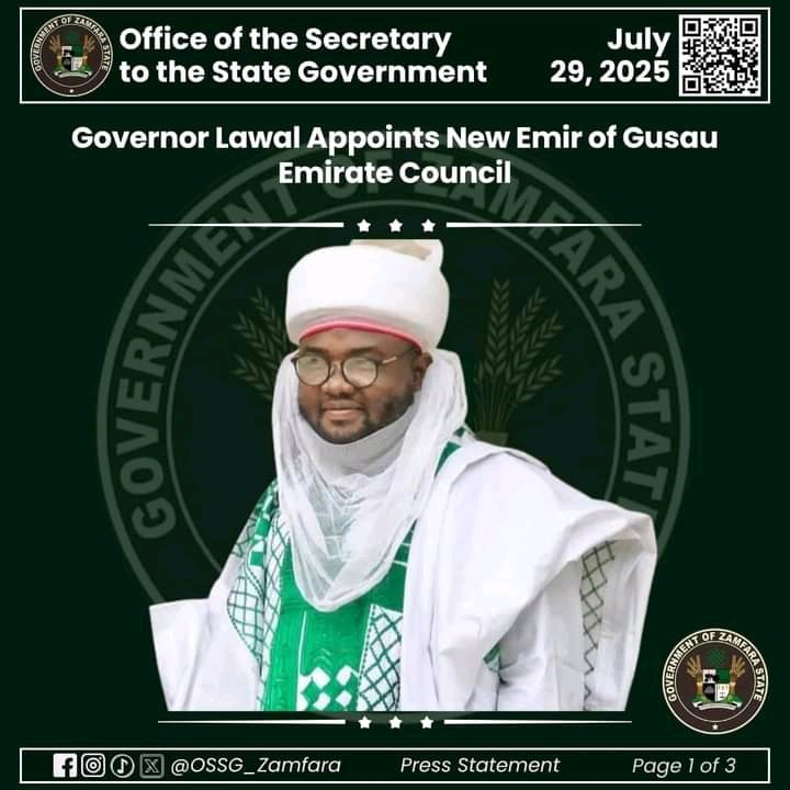 Mahmud Gusau🇳🇬 (@mahmudabdulmal4) on Twitter photo His Excellency, Gevernor <a href="/daudalawal_/">Dauda Lawal</a> earlier this morning approved the appointment of Alh. Abdulkadir Ibrahim Bello son of the deceased Emir Dr. Ibrahim Bello who passed recently this month...
We the good people of Zamfara extend our deepest congrats to the "Lord chosen emir". His Excellency, Gevernor <a href="/daudalawal_/">Dauda Lawal</a> earlier this morning approved the appointment of Alh. Abdulkadir Ibrahim Bello son of the deceased Emir Dr. Ibrahim Bello who passed recently this month...
We the good people of Zamfara extend our deepest congrats to the "Lord chosen emir".