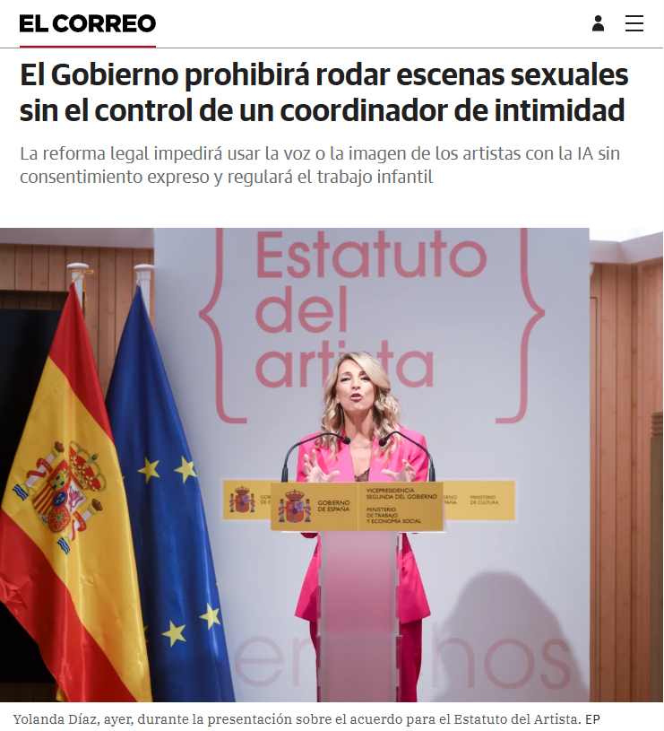 ·A partir de ahora para rodar una escena con contenido erótico habrá que contar con un "coordinador de intimidad" para asegurarse que los actores realmente han consentido.

·Hacía falta darle salida laboral a tanto graduado en igualdad. 🙄
elcorreo.com/culturas/gobie…