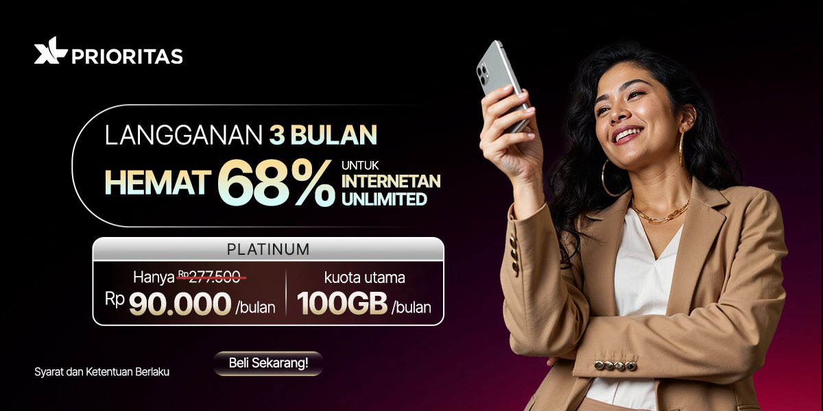 suaradotcom (@suaradotcom) on Twitter photo Masih pakai paket yang nggak sesuai kebutuhan? saatnya pindah ke <a href="/XL_Prioritas/">XL PRIORITAS</a>!
✨ 5 pilihan paket dari 30GB - 300GB
✨ Bonus kuota & nelpon unlimited
✨akses internent unlimited
Saatnya nikmati layanan paket premium yang fit your life di 👉 prioritas.xl.co.id Masih pakai paket yang nggak sesuai kebutuhan? saatnya pindah ke <a href="/XL_Prioritas/">XL PRIORITAS</a>!
✨ 5 pilihan paket dari 30GB - 300GB
✨ Bonus kuota & nelpon unlimited
✨akses internent unlimited
Saatnya nikmati layanan paket premium yang fit your life di 👉 prioritas.xl.co.id