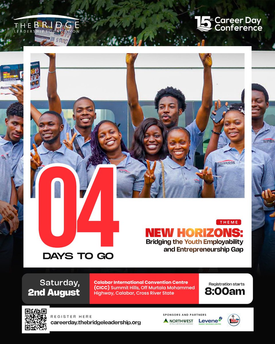 TBLFoundation's tweet photo. 4 DAYS TO GO!
The countdown is real - and the momentum is unstoppable!
In just 4 days, Calabar will echo with conversations that spark vision, purpose, and drive.
Save your seat: https://t.co/qVEFGoGe0O
#TBLF #4daystogo #CDC2025 #NewHorizons #countdown https://t.co/TqSccC1ivu