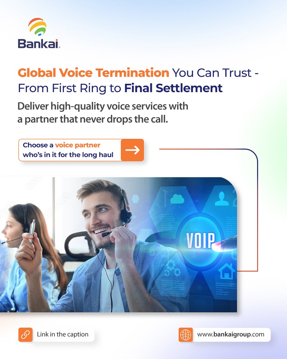 Choose a voice partner who’s in it for the long haul choose Bankai Group.

Explore more: shorturl.at/EKxgz
 
#VoIPSolutions #VoiceTermination #TelecomPartners #GlobalConnectivity #BankaiGroup #VoiceTraffic
