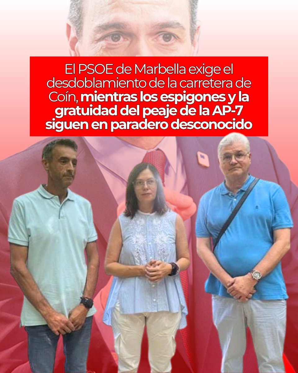 El PSOE de Marbella: curiosa reclamación por la carretera de Coín, mientras guarda un silencio sobre infraestructuras clave para la #CostadelSol como la liberalización del peaje de la AP-7, o para #Marbella y #SanPedroAlcántara como los espigones.

🤔 ¿Prioridades o estrategia?