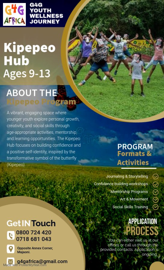Kipepeo Hub is an innovative and transformative program designed specifically for youth aged 9 to 13. Our mission is to create a dynamic, supportive environment where young individuals can develop essential life skills and unlock their full potential.