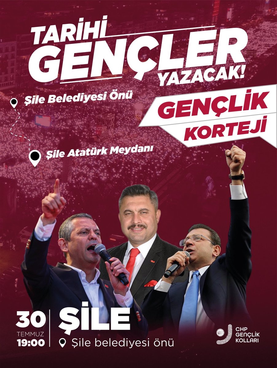 Gençlik kortejinde buluşuyor, özgürlük için yürüyoruz.
 
📍Şile Belediyesi önü
🗓️ 30 TEMMUZ
🕐 19.00