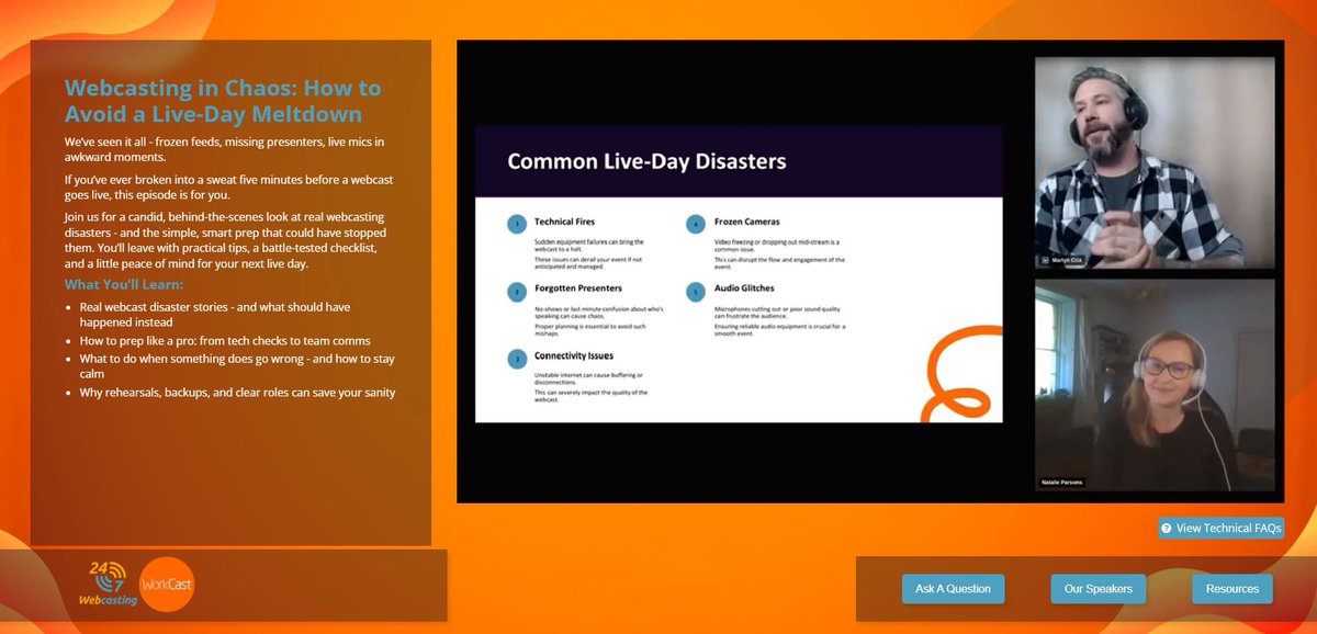 WorkCast's tweet image. Episode 4 is LIVE!

Join Natalie Parsons and Stewart Kibby from WorkCast, alongside Martyn Cox from 247 Webcasting, as they unpack the most chaotic live-day disasters - and share exactly how to stop them from happening to you.

👉 Register to tune in now: hubs.la/Q03zhPHH0