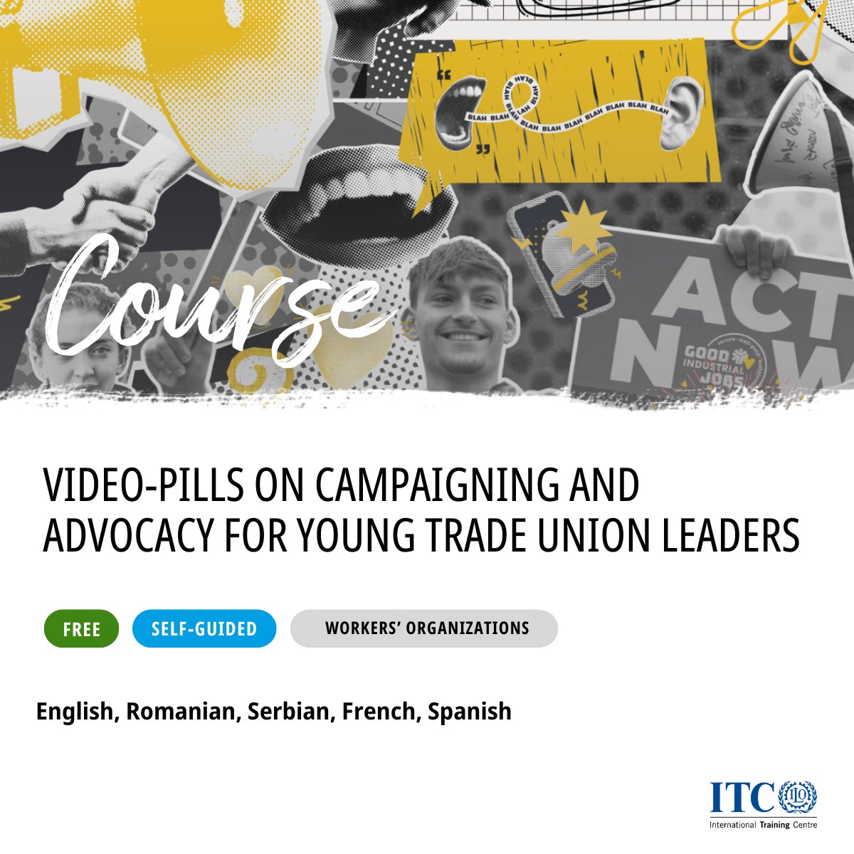 🎥 New Video-Pills on Campaigning &amp; Advocacy for young trade union leaders!
Boost your #advocacy &amp; communication skills with this free, self-paced course by #ACTRAV ITCILO &amp; industriAll Europe.

Earn an ITCILO certificate → cutt.ly/RrSrP9RE
#youthrights