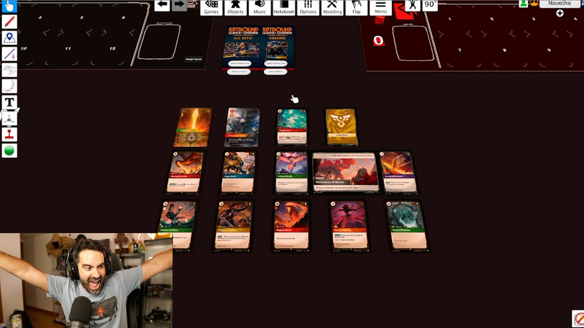 Ludopatía nivel abrir sobres de Riftbound en el Tabletop Simulator.