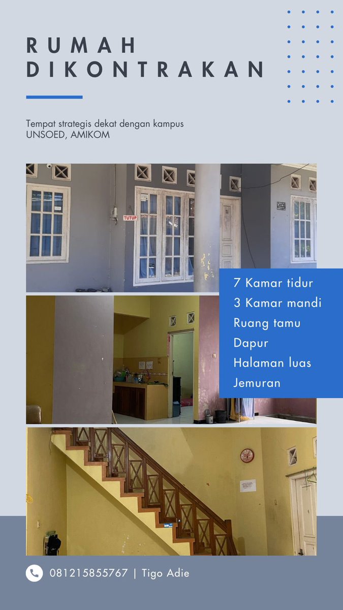 vnknot4u's tweet image. yang cari kontrakan daerah unsoed, amikom, uin bisa langsung chat ke nomer dibawah ini yaa

#unsoed #amikom #uinsaizu #kontrakan #purwokerto #infopurwokerto #purwokerto24jam