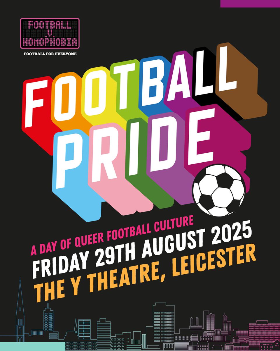 The Y Theatre (@theytheatre) on Twitter photo 🌈⚽A day of queer football culture! On the Friday before Leicester Pride, <a href="/FvHtweets/">FootballvHomophobia</a> brings its annual summer LGBTQ get-together, <a href="/FootballPrideUK/">Football Pride</a> to our theatre with a packed programme of arts, performance, panel discussions, football fashion + more!
🎟️ytheatre.ticketsolve.com/ticketbooth/sh… 🌈⚽A day of queer football culture! On the Friday before Leicester Pride, <a href="/FvHtweets/">FootballvHomophobia</a> brings its annual summer LGBTQ get-together, <a href="/FootballPrideUK/">Football Pride</a> to our theatre with a packed programme of arts, performance, panel discussions, football fashion + more!
🎟️ytheatre.ticketsolve.com/ticketbooth/sh…
