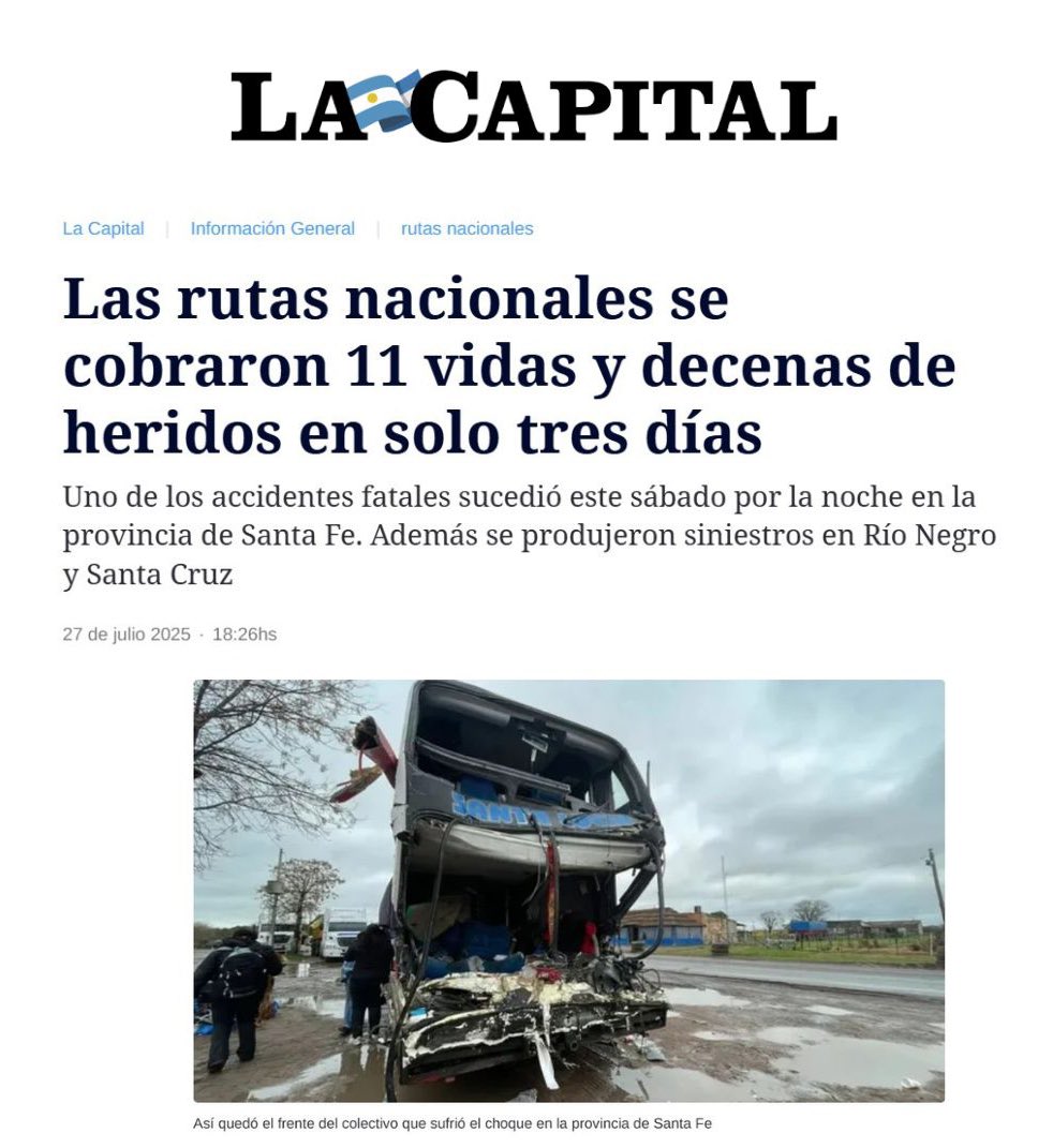 Donde hace falta inversión, el gobierno responde con ajuste y abandono.

¿Dónde está la seguridad vial? ¿El mantenimiento? Con las rutas del país en estado crítico, la ausencia del estado es alarmante.

bit.ly/3H7bYXa